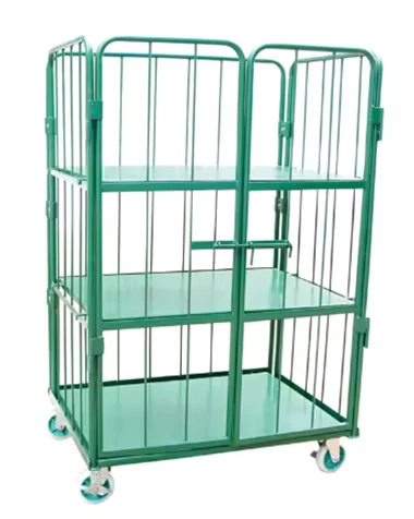 Collapsible Logistics Portable Nestable Metal Mesh Sided Powder Coating Roll Steel Cage Trolley