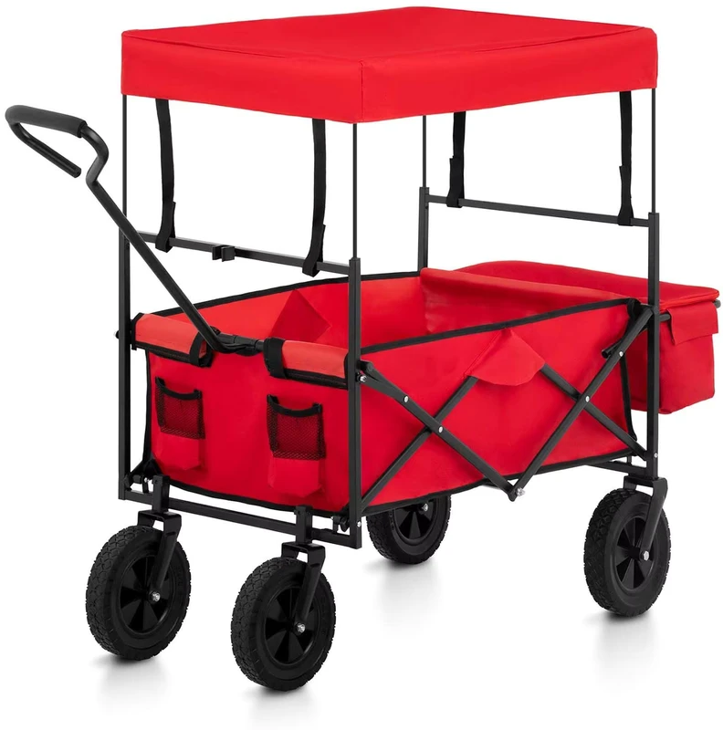Collapsible Outdoor Utility Fold Wagon Garden Cart Camping Cart with Roof