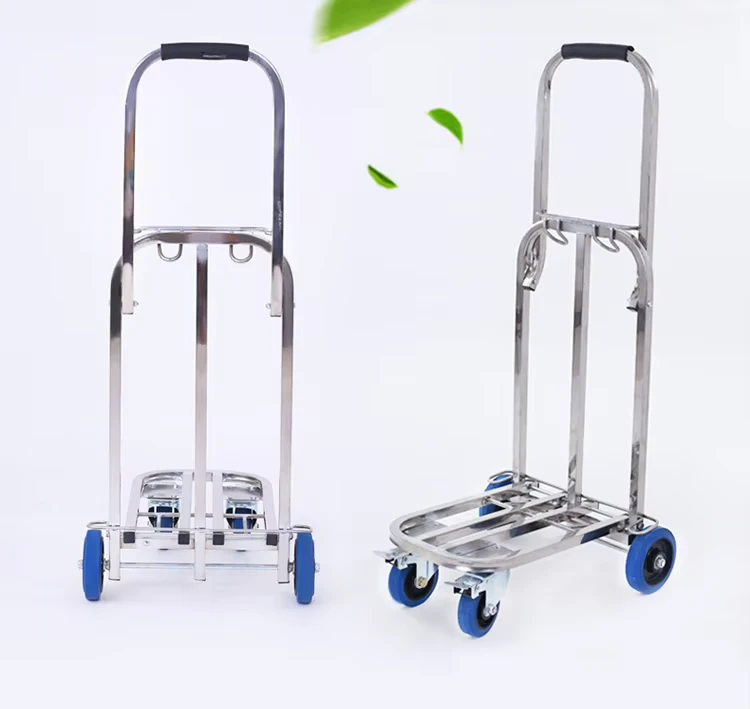 Collapsible Personal Luggage Wheeled Shopping Trolley Cart Stainless Steel Heavy Duty Hand Carts for Transport Elder Handcart