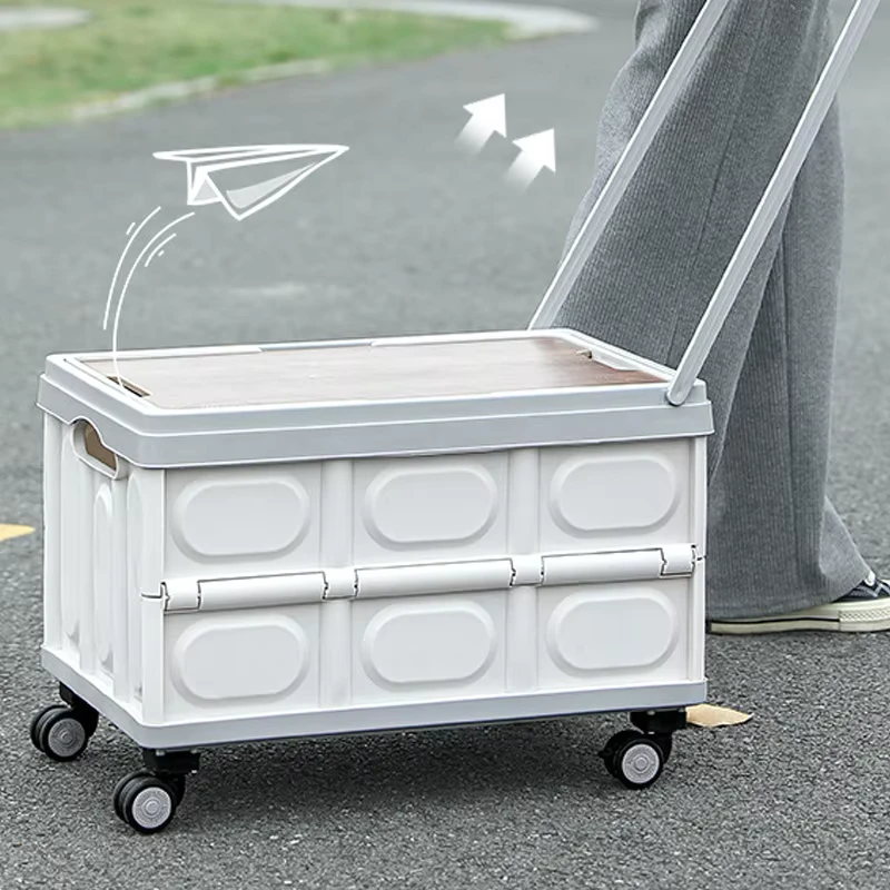 Collapsible Portable Steel Metal 4 Wheel Shopping Cart with 25-35KG Load Capacity Outdoor Storage Trolley Box