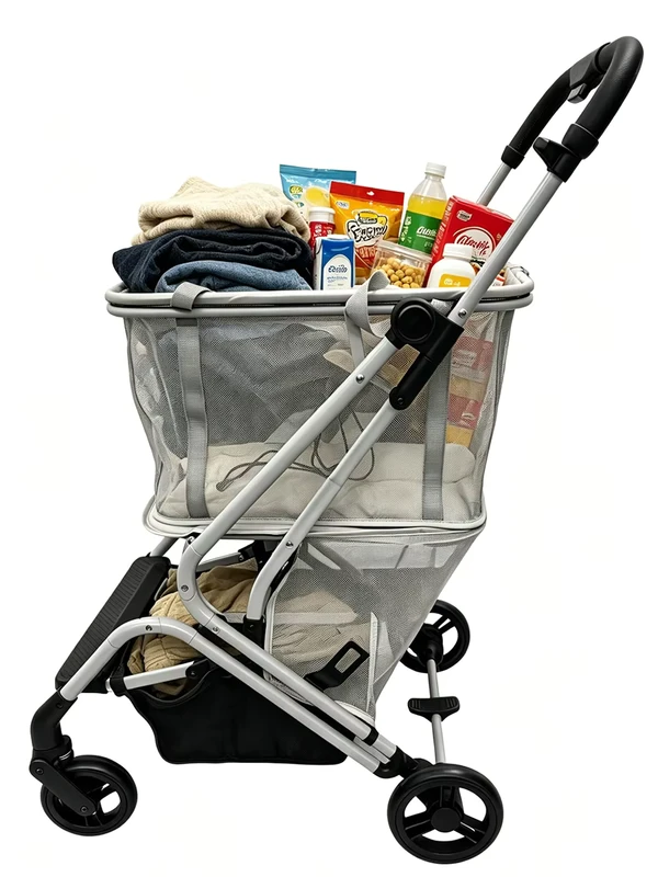 Collapsible Shopping Cart High Capacity Utility Trolley for Supermarket & Home Daily Necessities
