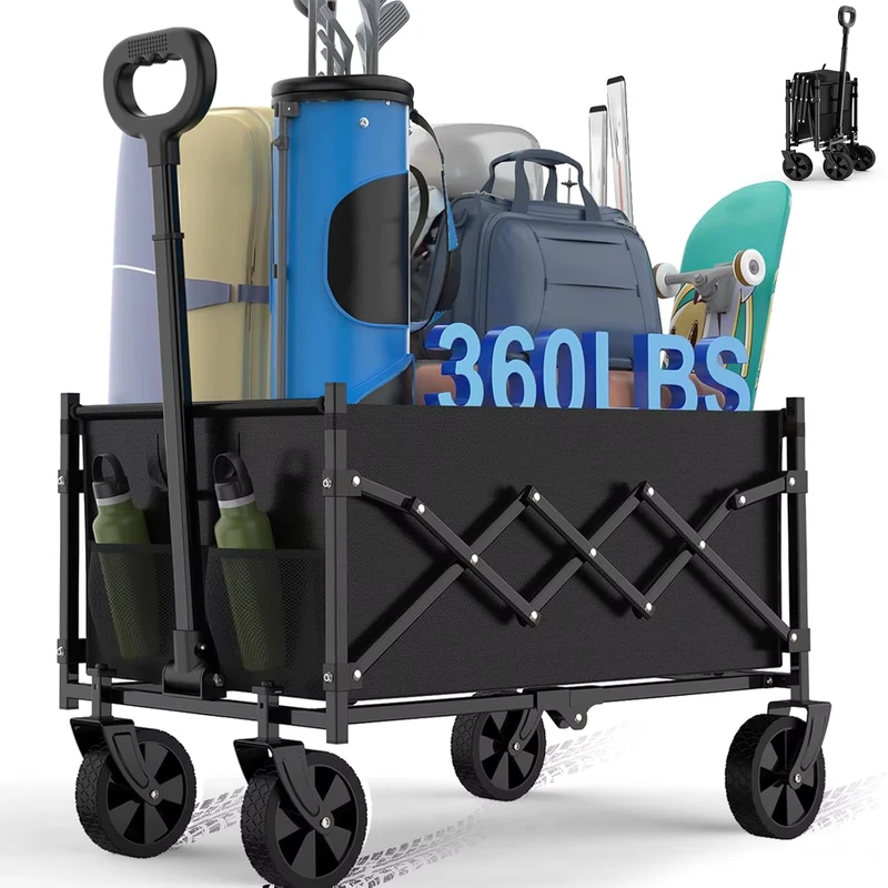Collapsible Stainless Steel Shopping Wagon Cart with 360lbs Weight Capacity Lightweight Portable Foldable Design with Four-Wheel
