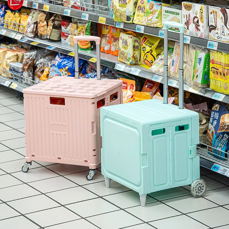 Collapsible Storage Tool Camping Foldable Hand Trolley Cart Colorful 2 Wheels Plastic Portable Folding Shopping Cart