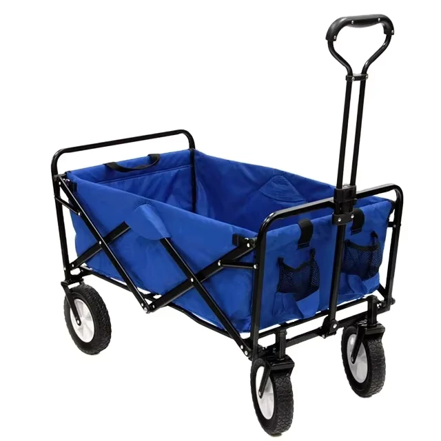Collapsible Trolley Folding Wagon for Kids Camping Heavy Duty Four Wheel Cart Storage Pockets Safety Belt Powder Coated Steel