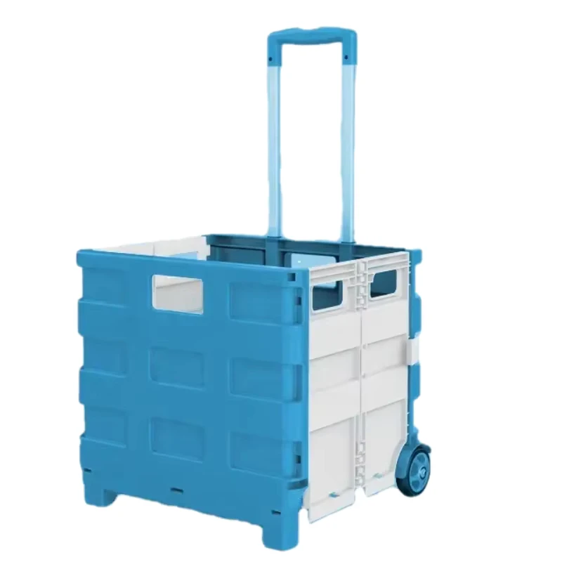 Collapsible Trolley Supermarket Plastic Shopping Trolley Storage Crate Portable Grocery Cart
