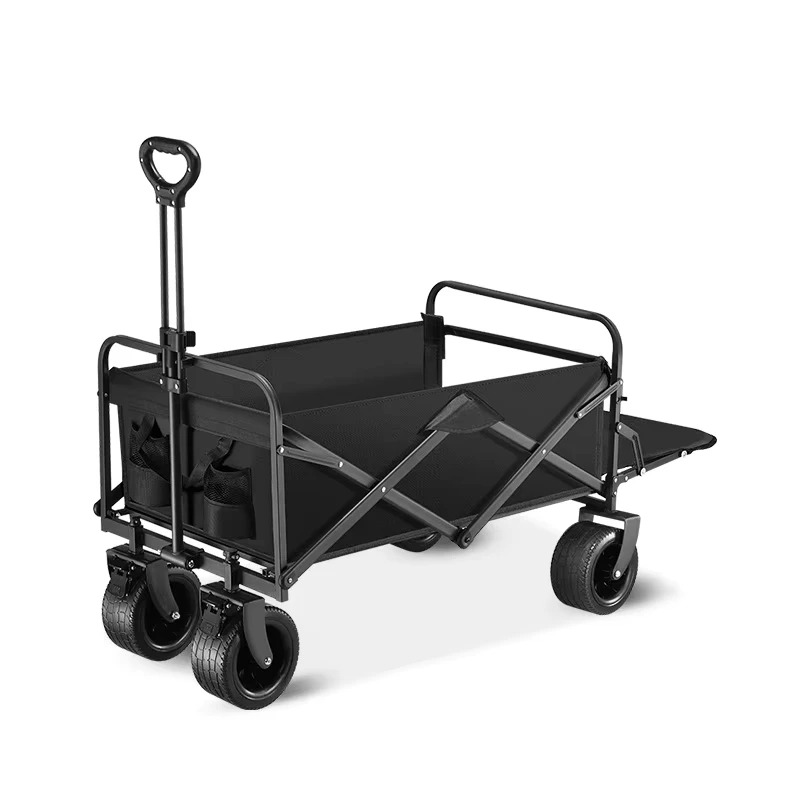 Collapsible Utility Folding Wagon Cart Heavy Duty Stainless Steel Foldable Beach Wagon Large Capacity Foldable Grocery Wagon
