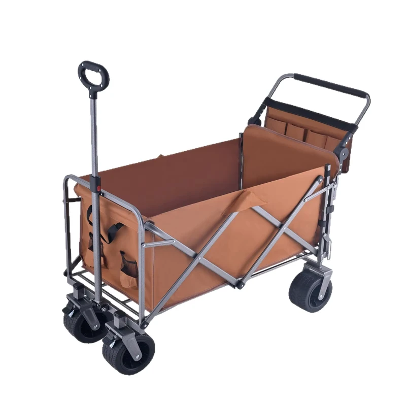 Collapsible Wagon Cart with Table 10-Level Adjustable Handle All-Terrain Wheels for Camping Beach Shopping Outdoor Events