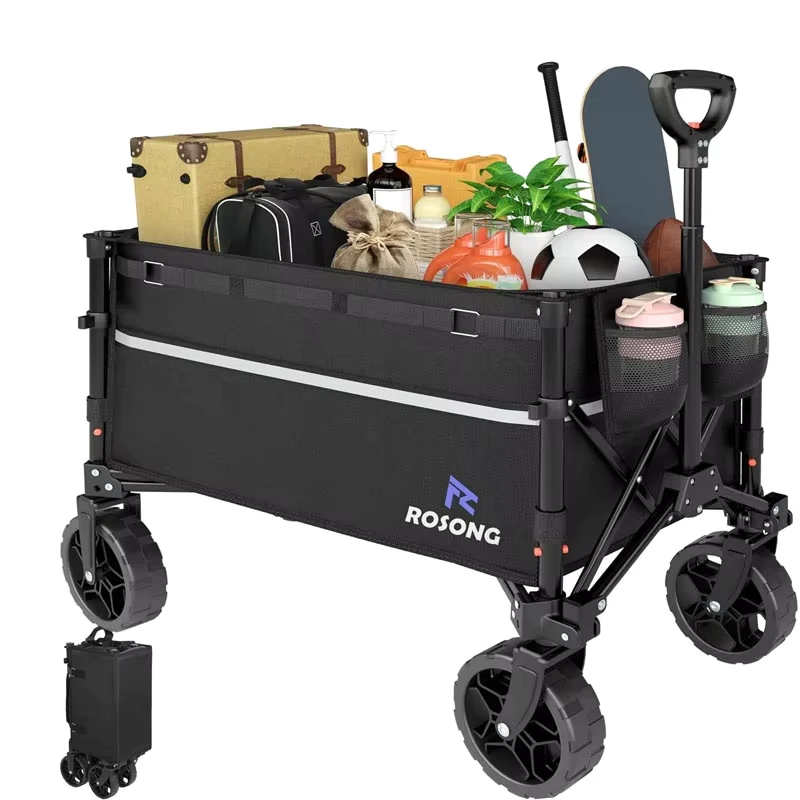 Collapsible Wagon Cart with Wheels Foldable Folding Utility Heavy Duty Wagons Carts for Grocery Sports Garden Shopping