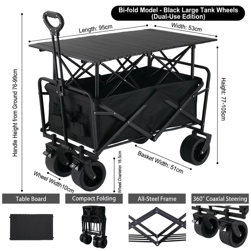 Collapsible Wagon Folding Hand Cart Utility Outdoor Camping Trolley with Big Wheels Shopping Tools