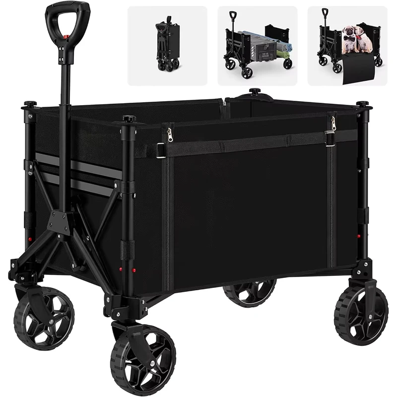 Collapsible Wagon with Wheels Foldable Heavy Duty Folding Utility Cart for Grocery Camping Shopping