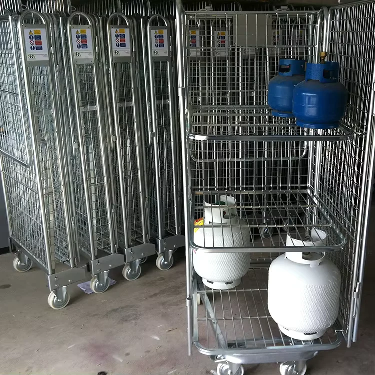 Collapsible Warehouse Safety Supermarket Cargo Storage Steel Zinc Wire Mesh Rolling Pallet Trolley