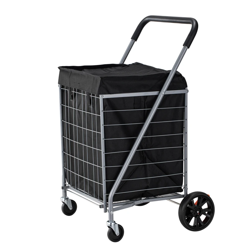 Collapsible Wheeled Compact Portable Luggage Cars Metal Foldable Supermarket Hand Cart Folding Shopping Trolleys
