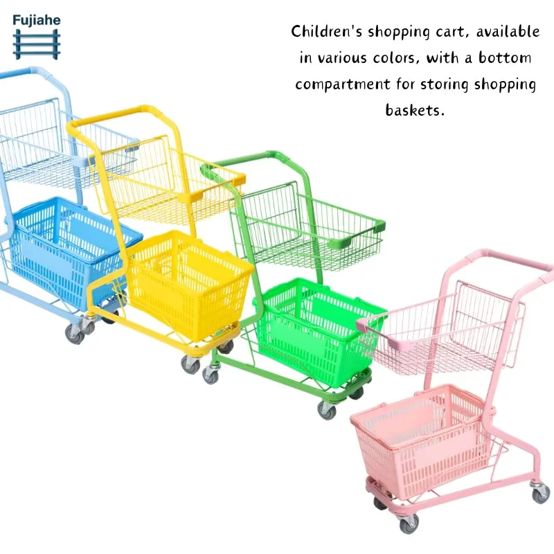 Colorful 2-Tier Supermarket Shopping Cart Metal Retail Trolley Convenience Store Hand Push Basket Boutique
