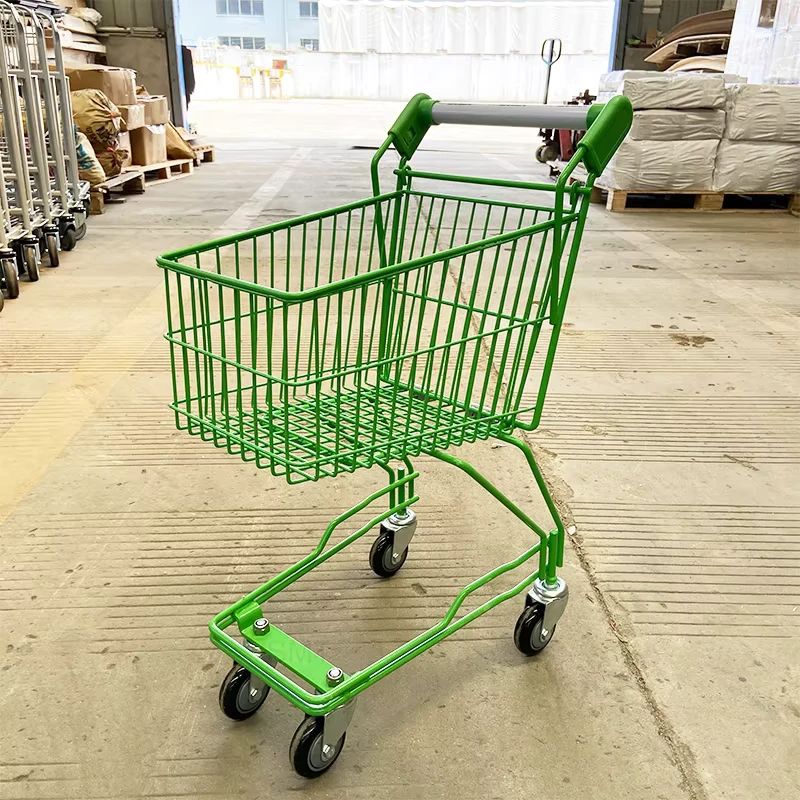 Colorful Mini Metal Supermarket Shopping Cart for Kids Green Children Wire Retail Grocery Trolley with Corner Bumpers
