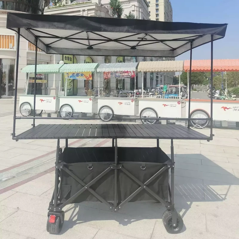 Colorful Outdoor Mobile Exhibition Stand Sales Cart OEM Customizable Lightweight Four Wheel Design Equipped Sunshade