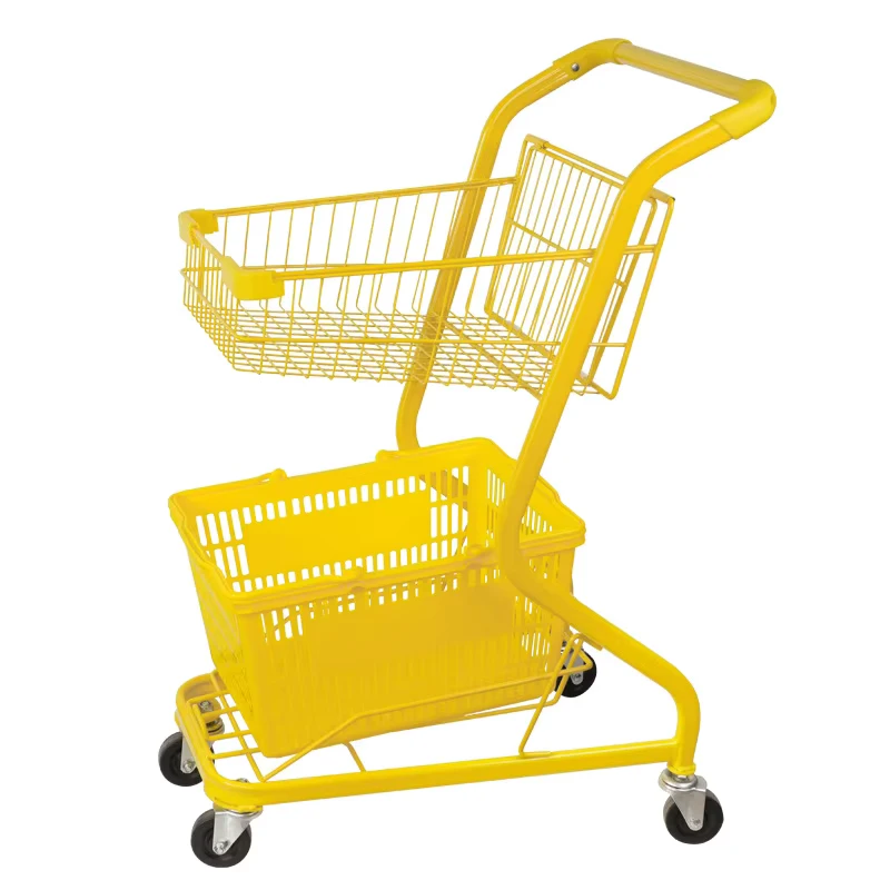 Colorful Shopping Cart Chrome Plated Hand Push 2-Layer Supermarket Shopping Trolley
