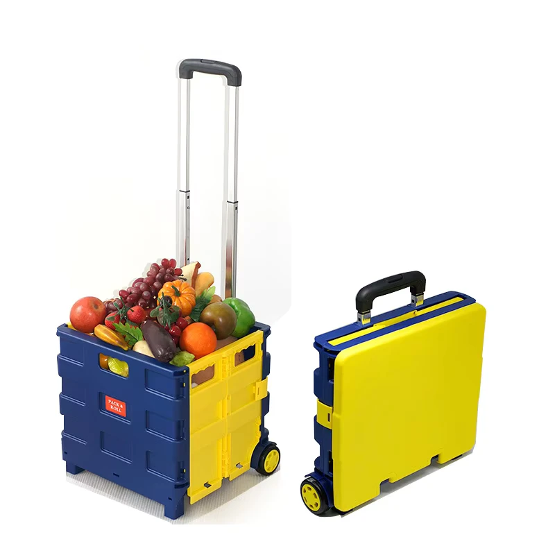Colorful Shopping Trolley Tool Box Foldable Utility Cart Portable Collapsible Rolling Crate for Supermarket Camping