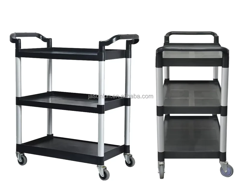 Commercial 3 Tier Plastic Serving Trolley PP Material Hand Cart for Hotels and Restaurants Kitchen Equipment and Food Serving