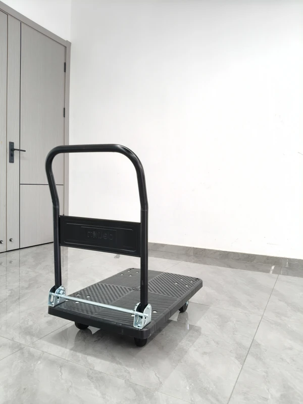Commercial Black Four Wheel Plastic Transport Trolley Custom Loading Capacity Silent Wheels Folding Pull Handle Hand Dolly