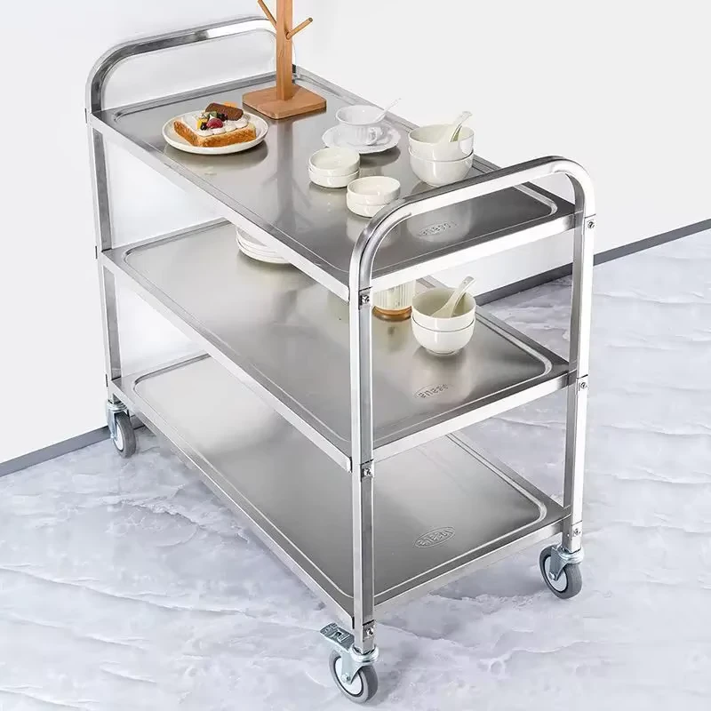 Commercial Catering Food Service Cart with Stainless Steel Medical Kitchen Carts Wheels Serving Trolley for Restaurant Hotel
