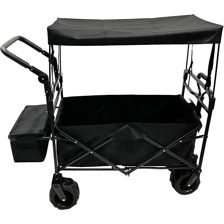 Commercial Collapsible Wagon with Canopy Brake and Storage Bag All Terrain Utility Beach Cart for Outdoor Activities