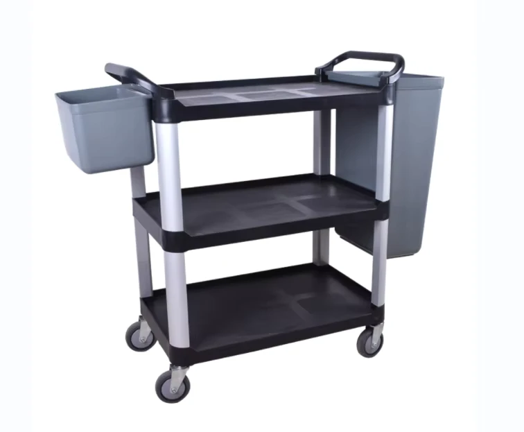Commercial Equipment 3 Tier Plastic Trolley Restaurant Food Service Utility Cart with 70kg Capacity Black
