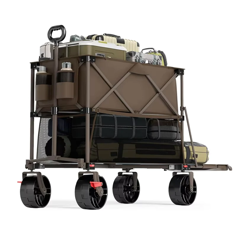 Commercial Grade 450LBS Capacity Double Layer Camping Trolley 400L Foldable Outdoor Utility Wagon Picnic/Stall Factory Bulk