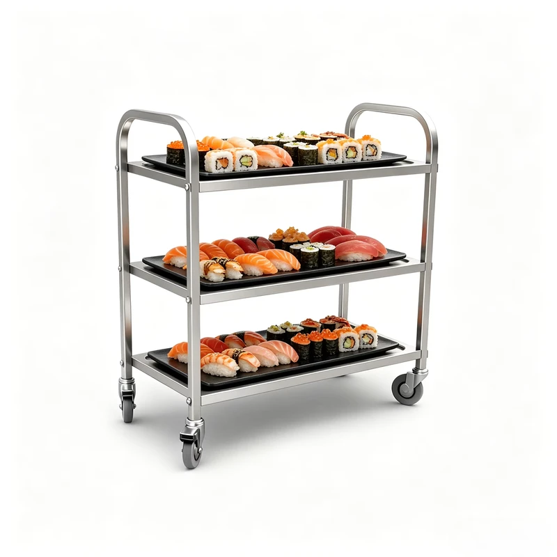 Commercial Grade Easy Assembly Stainless Steel Utility Cart 3 Tier Heavy Duty Kitchen Cart for Commerical Kitchen and Restaurant