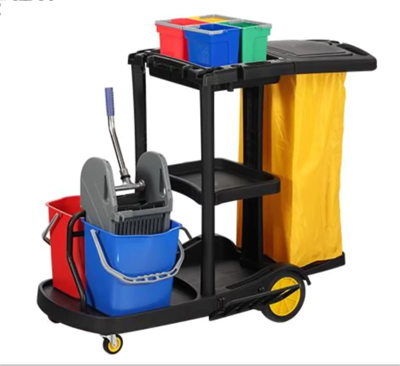 Commercial Hotel Housekeeping Supplies Plastic Cleaning Trolley Janitor Cart Janitorial Trolley