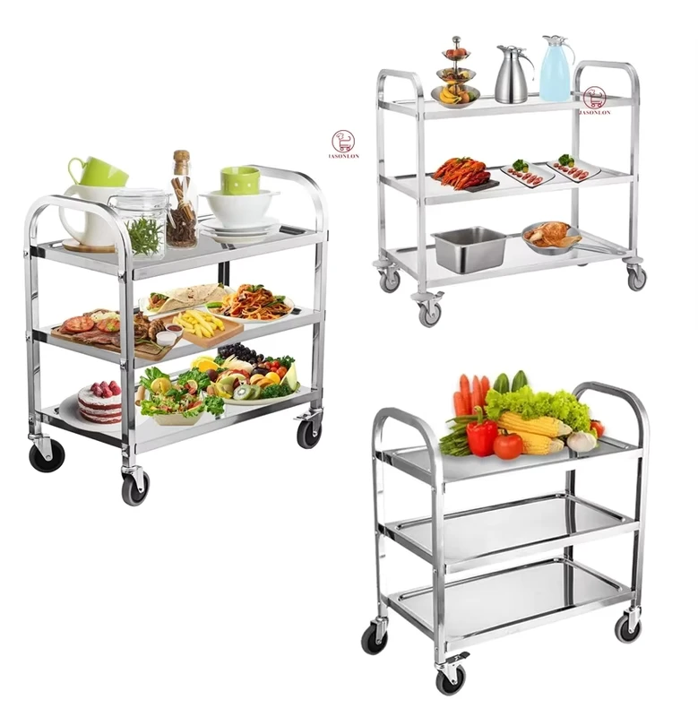 Commercial Hotel Restaurant Stainless Steel 3 Tier Utility Cart Dining Service Trolley