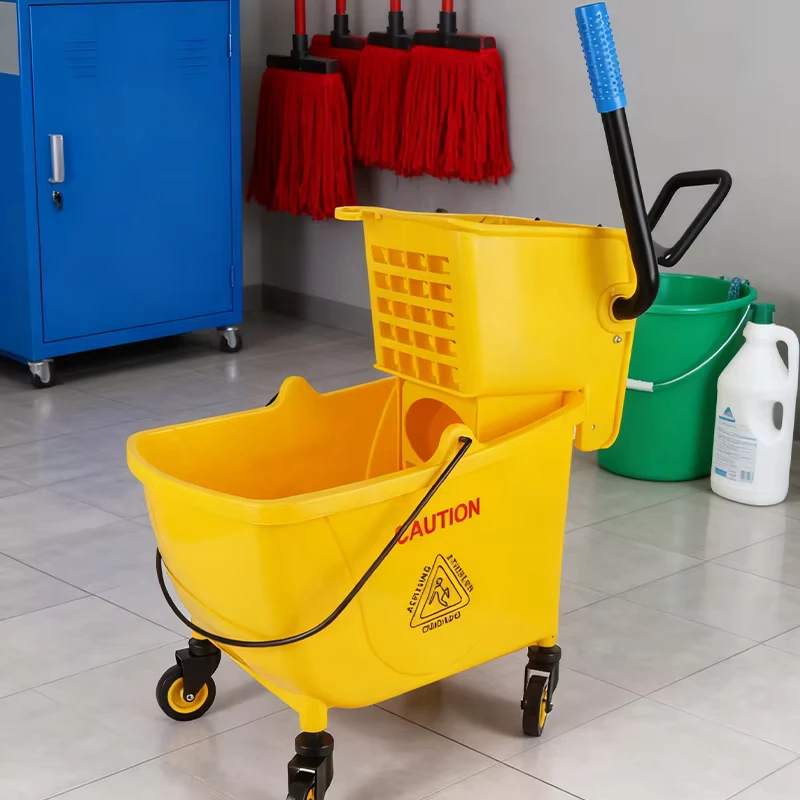 Commercial Janitorial Cleaning Cart with Squeeze Water Wringer Janitor Mop Bucket Trolley Floor Hygiene Solution