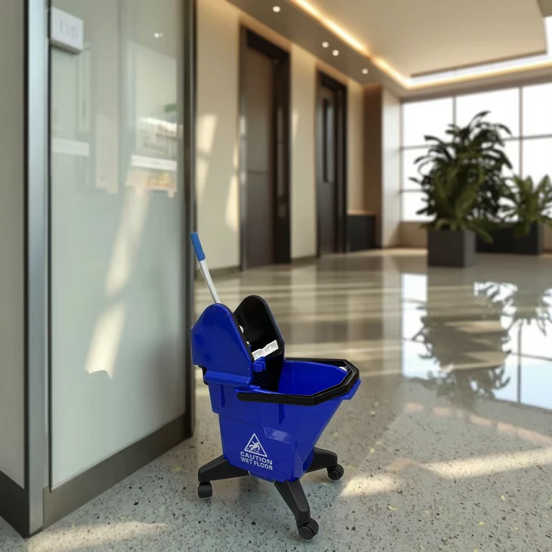 Commercial Janitorial Cleaning Trolley with Plastic String Mop Wringer Mobile Cart Buckets Set Botes De Pesca