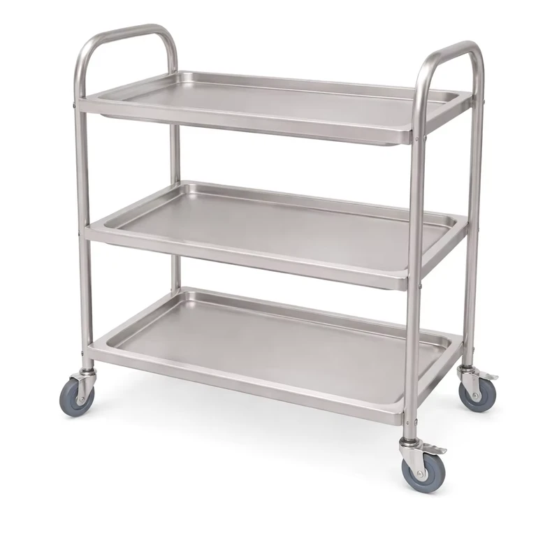 Commercial Kitchen Heavy Duty 201 Stainless Steel 3 Layer Food Service Hand Trolleys Carts with 4 Wheels
