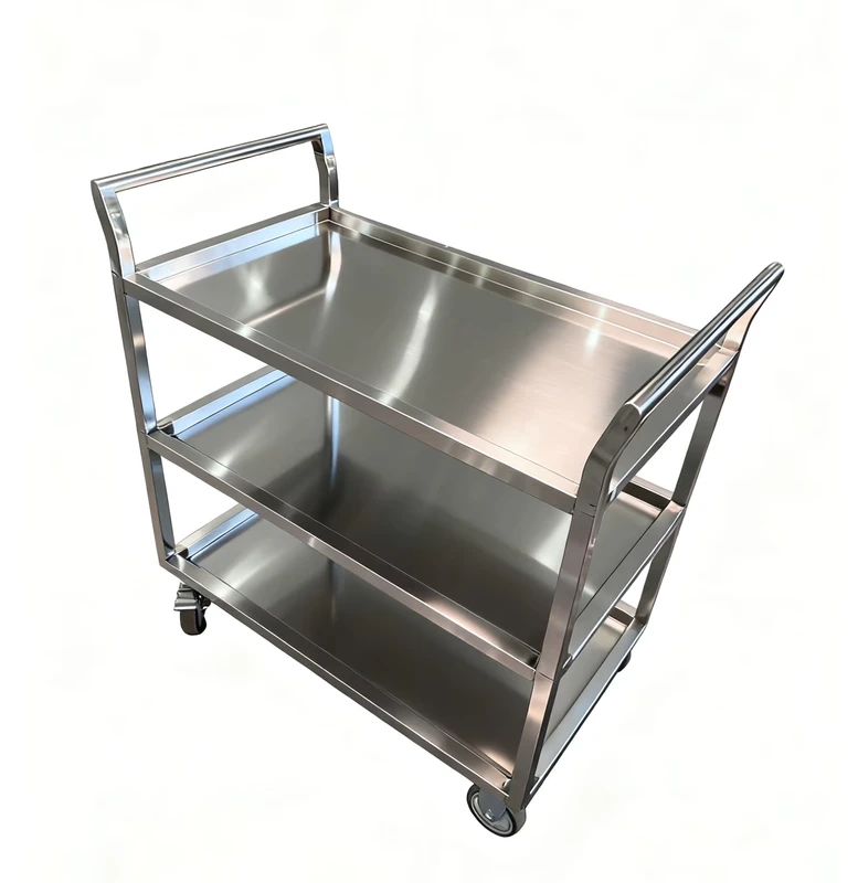 Commercial Kitchen Stainless Steel Utility Cart Self Cleaning Coating Polished Finish 4 Wheel Heavy Duty Capacity Bowl
