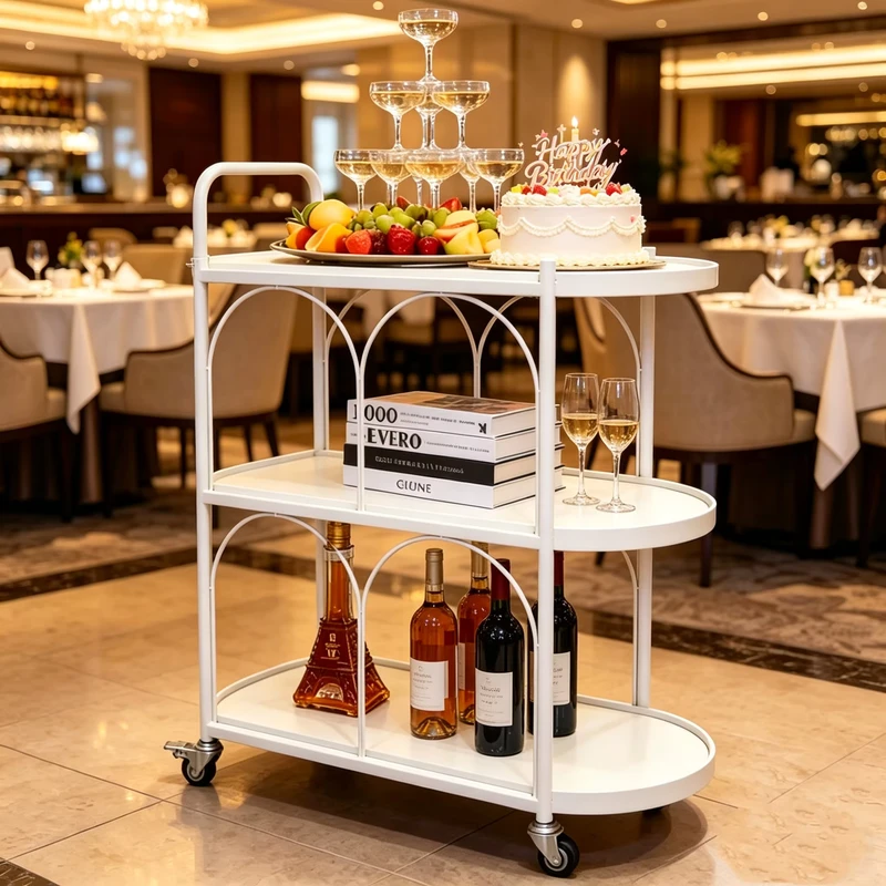 Commercial Metal Restaurant Cart Mobile Trolley Small Multi Layer Hotel Beverage Cart Club Tea Food Delivery Cart