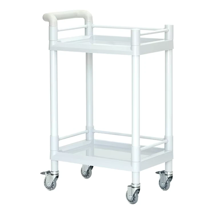 Commercial Modern Design 2 Tier Plastic Rolling Utility Cart with Wheels for Hospital Trolley Furniture