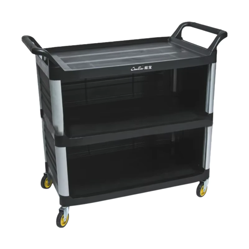 Commercial Multi Purpose 3 Layer Mobile Utility Service Cart Plastic Hotel Restaurant Food Service Cleaning Trolley Carts Black