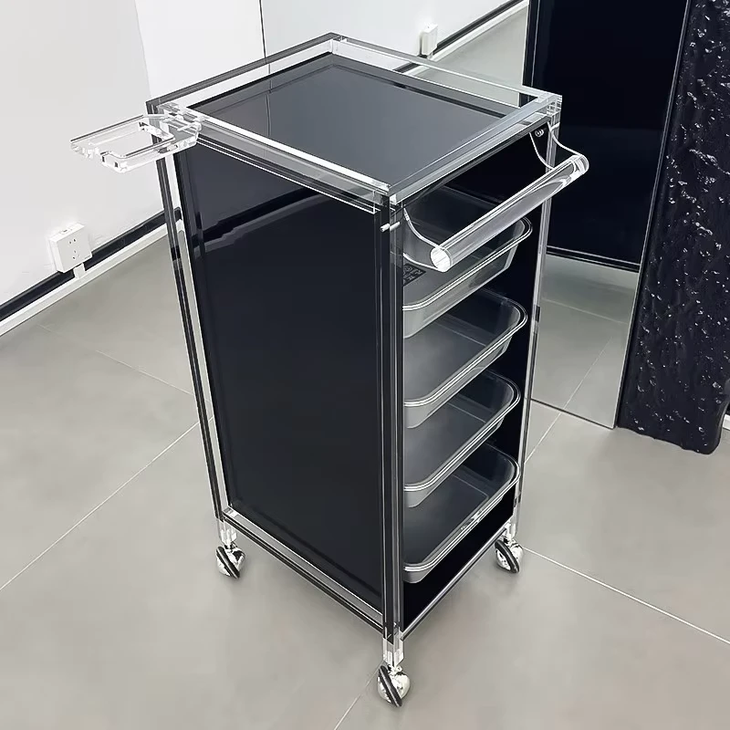 Commercial Multifunctional Acrylic 4 Wheel Mobile Folding Salon Trolley Utility Cart for Beauty Hair Barbershops & Nail Art