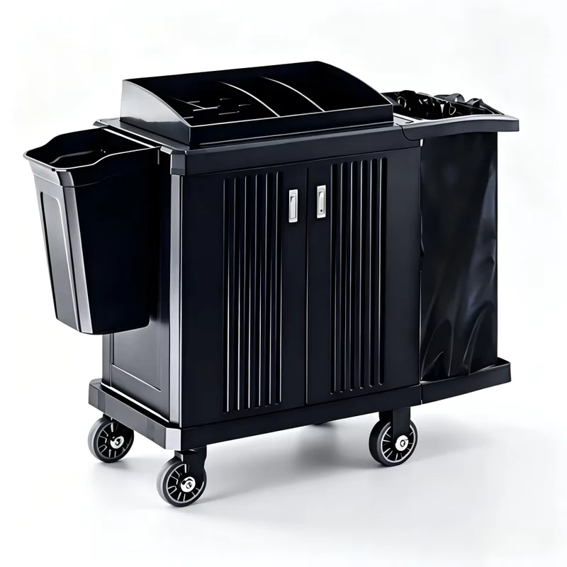 Commercial Plastic Hotel Housekeeping Trolley Heavy Duty Janitorial Cleaning Cart Maid Service Trolley with Storage Bags