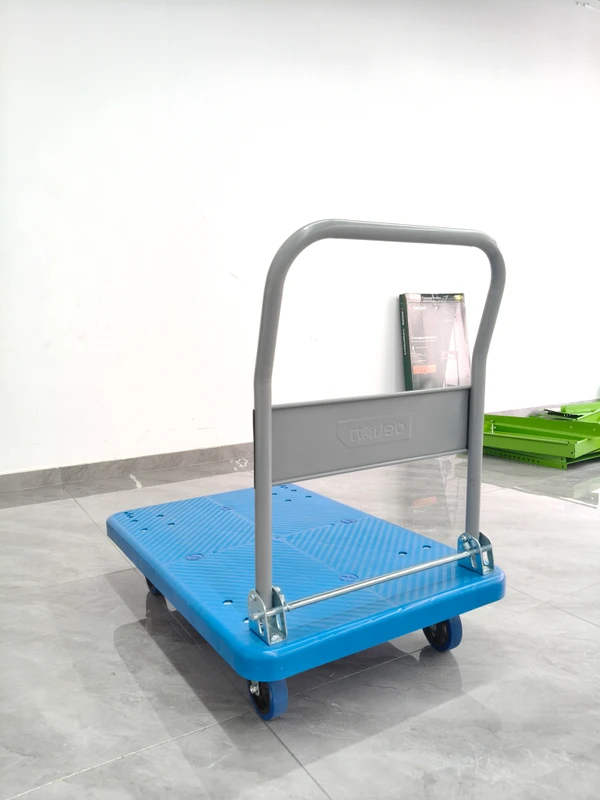 Commercial Plastic Platform Trolley Folding Pull Handle Heavy Duty Hand Cart for Grocery Market Factory Use