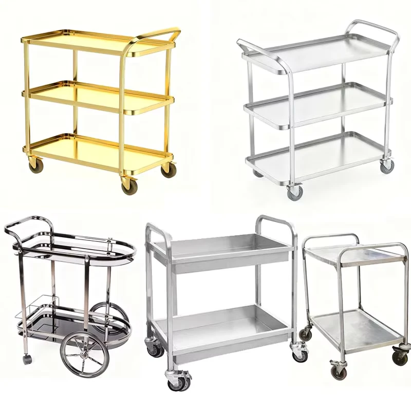 Commercial Portable Stainless Steel Trolley 304 Stainless Steel Service Trolley Hotel Restaurant Kitchen Supplies