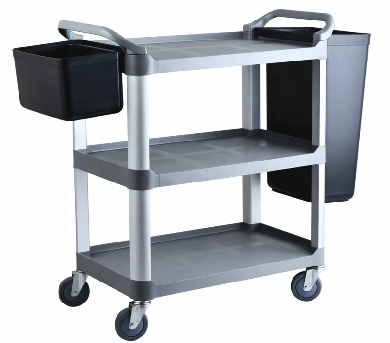 Commercial Restaurant Food Service Trolley 3 Tiers with Durable Aluminum Pipe and Plastic Utility Cart Wheels for Serving Food