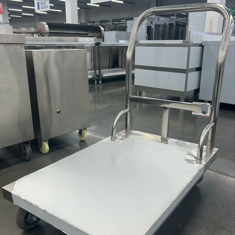 Commercial Restaurant Stainless Steel Hand Truck Trolley SUS 304 Flat Cart for Hotels & Catering Services