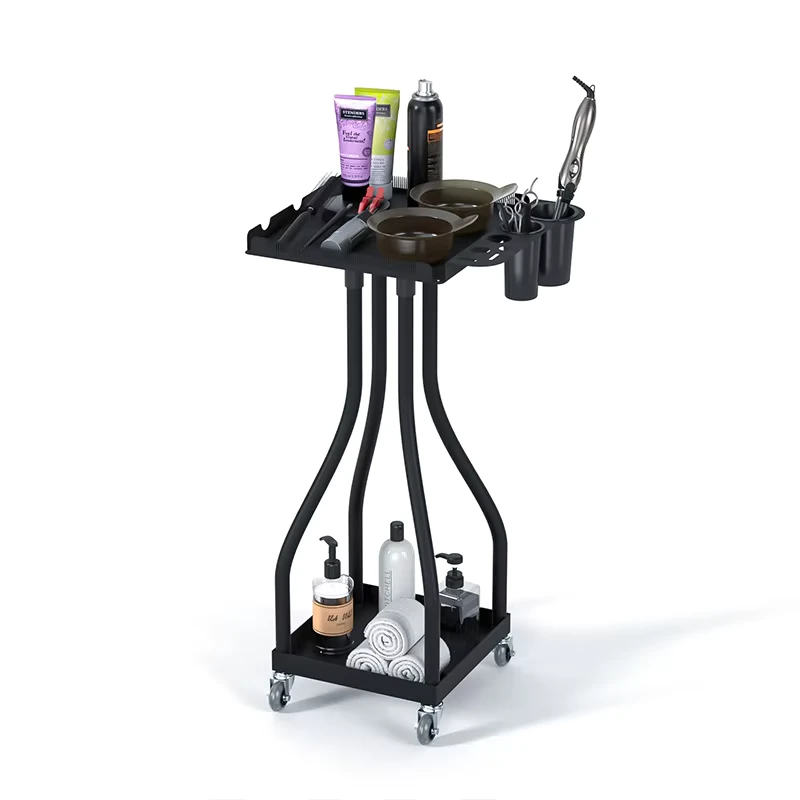 Commercial Salon Trolley Plastic Contemporary Design Eco-Friendly Durable 4-Wheel Double Layer Storage Cart for Barber Shop Hair