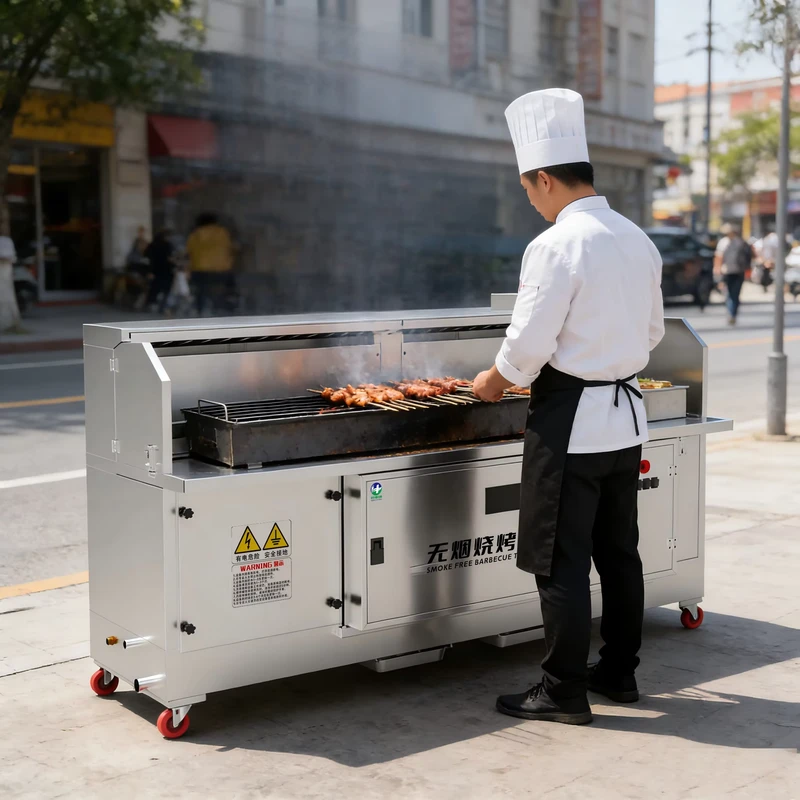 Commercial Smokeless BBQ Cart Water Circulation System With ESP Smoke Purification for Indoor and Outdoor Grilling