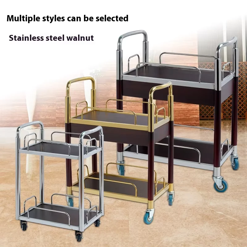 Commercial Use Restaurant Furniture Hand Pushed Mobile Trolley Beverage Snack Cart for KTV Tea Cart Tea for Hotel Restaurant