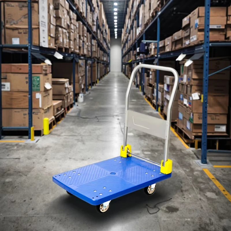 Commercial Warehouse Household Foldable Flatbed Trolley 3 Layer 40L Capacity BPA Free Aluminum Alloy Silent Supermarket Supplies