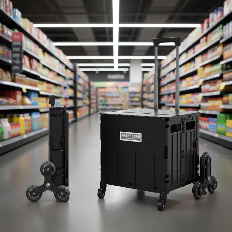 Compact Collapsible Utility Cart 8 Wheels PP Organizer Eco-Friendly Easy Cleaning 45L Capacity for Food Storage Home