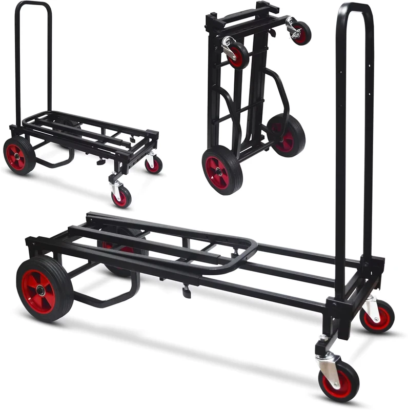 Compact Utility Cart Folding Adjustable Stage Equipment Dolly Expandable Platform Cart with Silent Rubber Wheels
