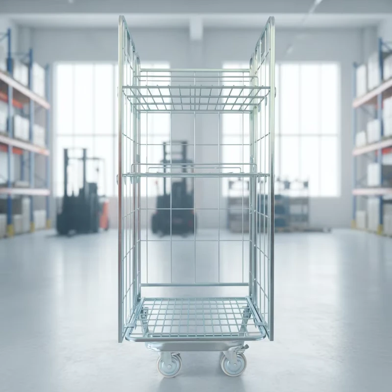 Container Security Steel Wire Roll Cage with Foldable Pallet Base for Intermodal Freight Transport